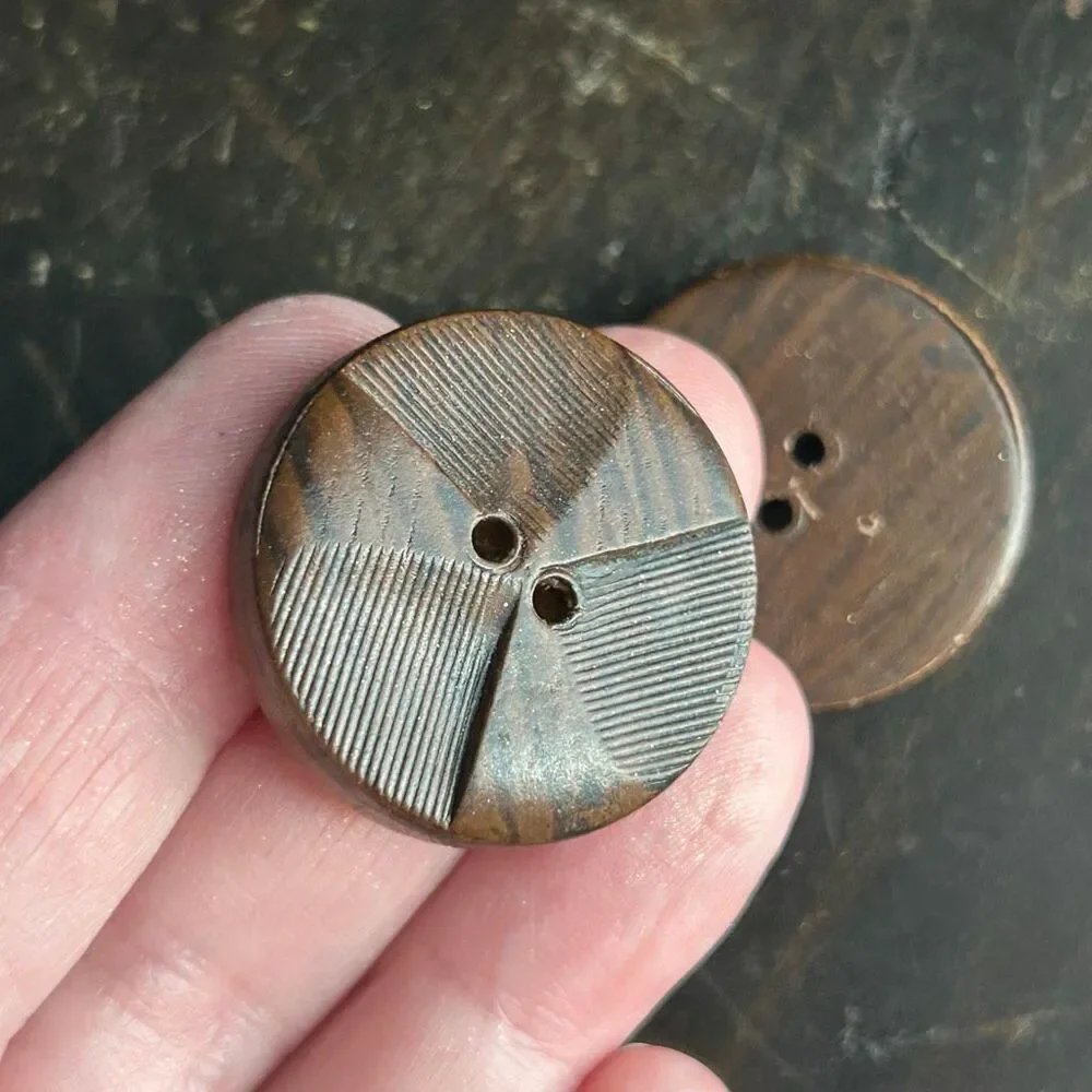 Vintage 2 Carved Wood Geometric Design Buttons 1”